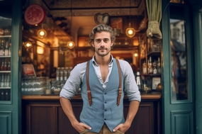 复古商业街酒吧门口帅哥写真图片